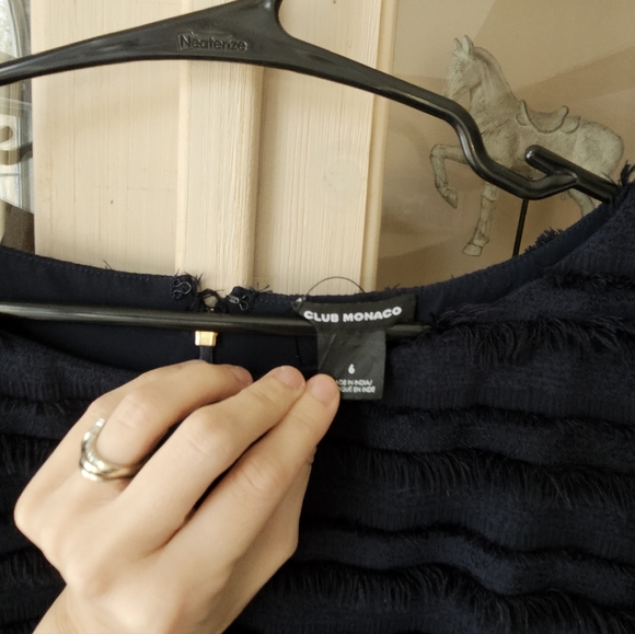 Club Monaco Alannah Dress Fringe Stripes Navy Blue 3/4 Bell Sleeves - Picture 6 of 11